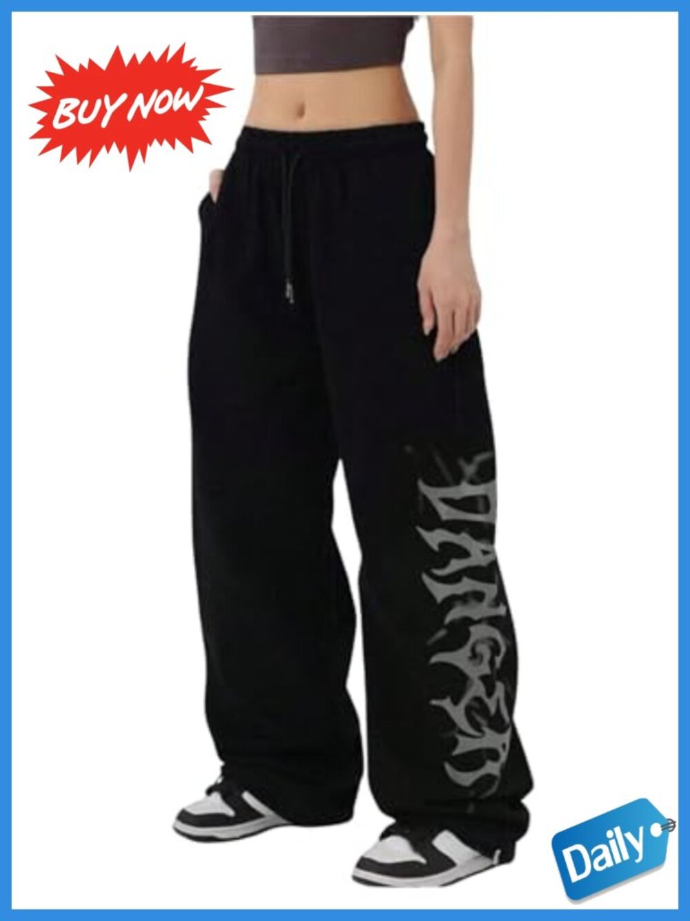 Wide Leg Baggy Graphic Sweatpants Streetwear Loose Fit Drawstring Long Pants